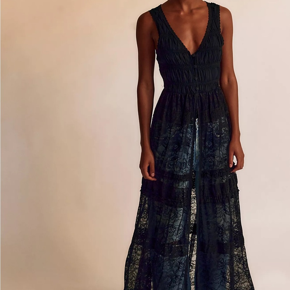 NWT - Free People - Sweet Saloon Sleeveless Maxi Bodysuit -  Black - XL